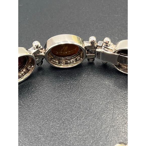 Sterling Silver Vintage Oval Stone Sodalite, Tigers Eye, Agate, Jasper Bracelet - Picture 5 of 9